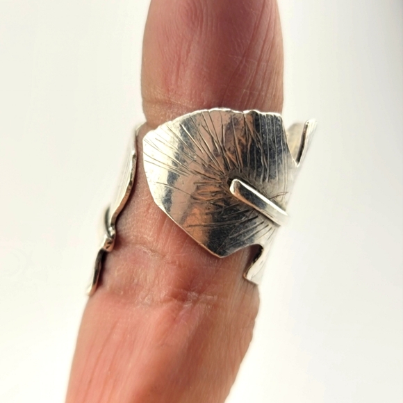 LEAF ADJUSTABLE HANDMADE IN STERLING SILVER METAL SIZE 7.5 - Picture 4 of 7